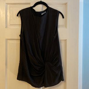 MM Lafleur Sleeveless Green Black Stripe Twist-Front Top Size L EUC